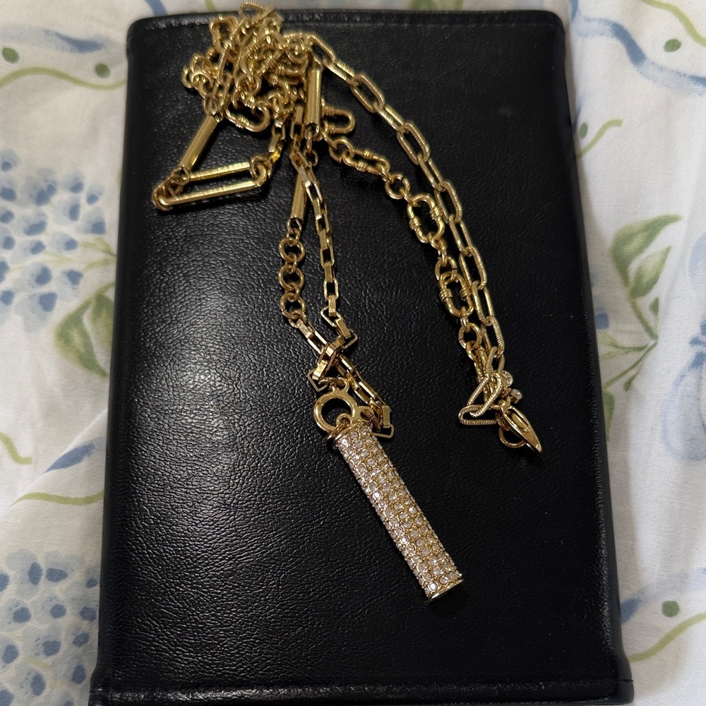 Ann Taylor paperclip chain with rhinestone drop.